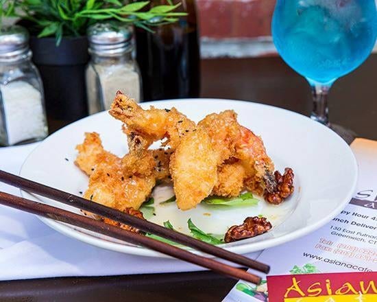 Lemon Cream Shrimp with Honey Walnut.